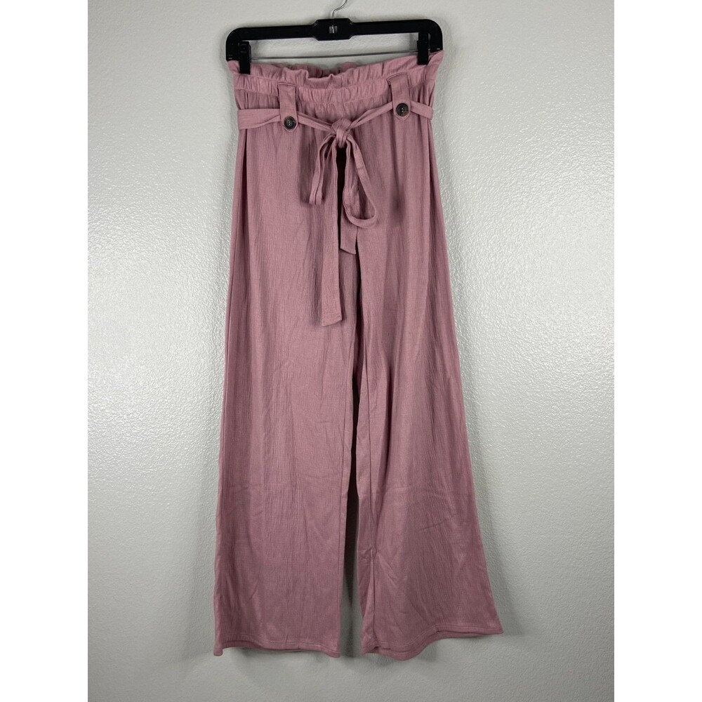 Active USA Women Medium High Waist Paperbag Wide Leg Pants Mauve Flow - Picture 1 of 10